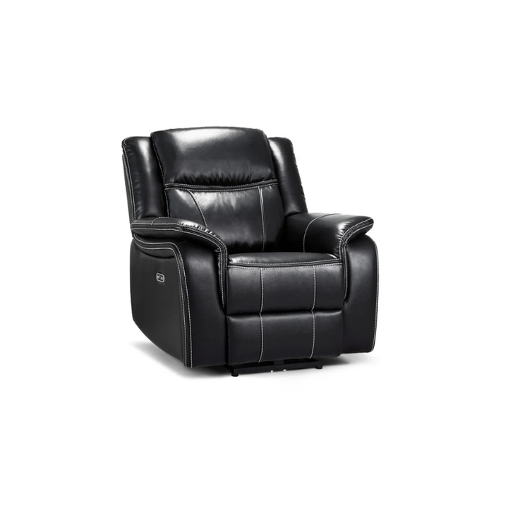 Galaxy Tech Black Leather Electric Recliner Armchair – Reclining Chair with USB, Cup Holders & Storage
