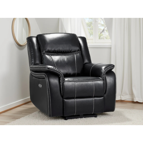 Galaxy Tech Black Leather Electric Recliner Armchair – Reclining Chair with USB, Cup Holders & Storage