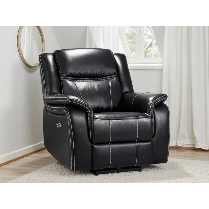 Galaxy Tech Black Leather Electric Recliner Armchair – Reclining Chair with USB, Cup Holders & Storage