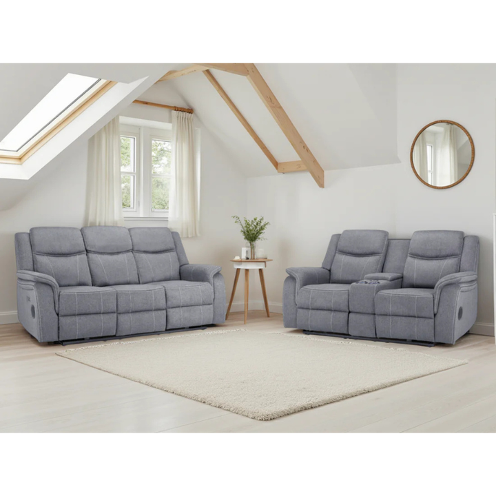 Galaxy Tech Grey Fabric Electric Recliner Sofa Set 3+2 – Reclining Sofas with USB, Bluetooth, LED & Storage