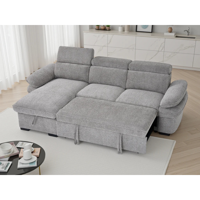 Hudson Grey Corner Sofa Bed – Universal Fabric Sofa with Storage, Adjustable Arms & Headrests