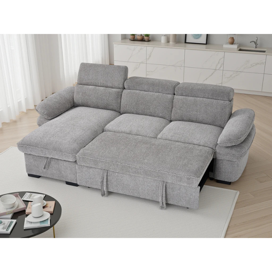 Hudson Grey Corner Sofa Bed – Universal Fabric Sofa with Storage, Adjustable Arms & Headrests