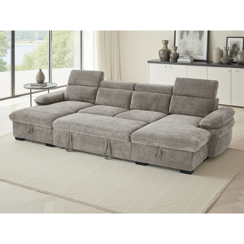 Hudson Grey U Shape Sofa Bed – Large Corner Sofa with Storage, Adjustable Arms & Headrests