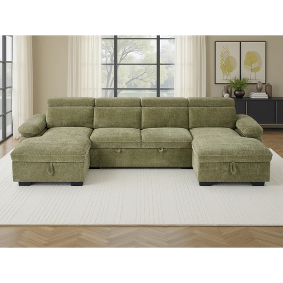Hudson Green U Shape Sofa Bed – Large Corner Sofa with Storage, Adjustable Arms & Headrests