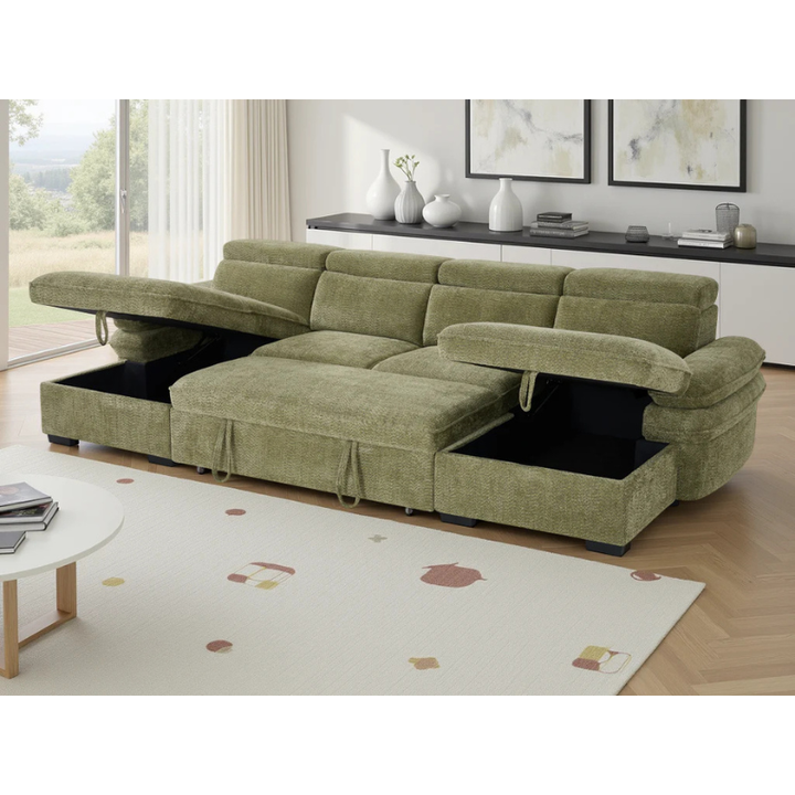 Hudson Green U Shape Sofa Bed – Large Corner Sofa with Storage, Adjustable Arms & Headrests