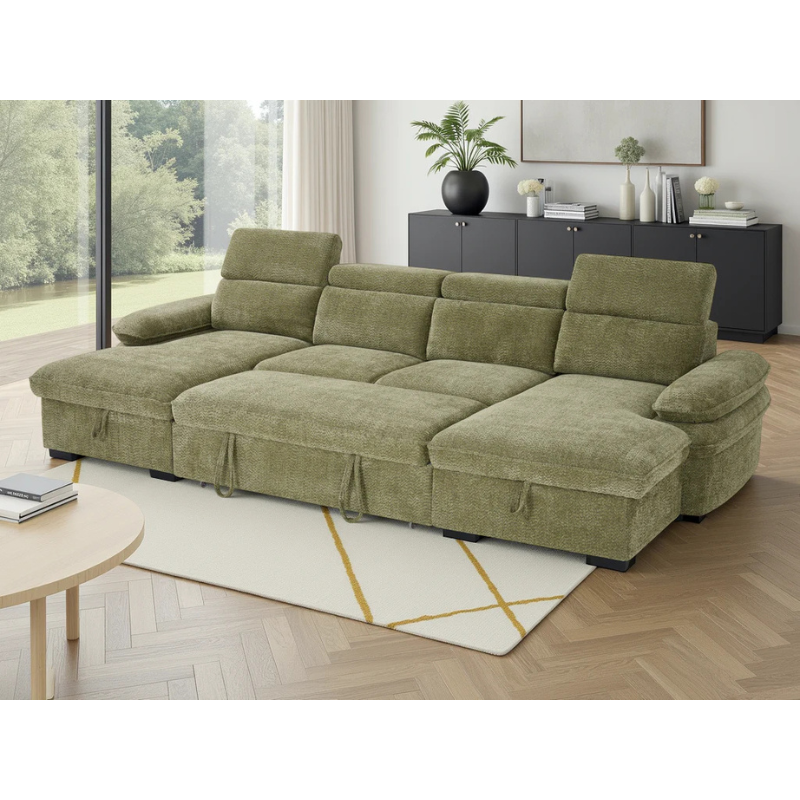 Hudson Green U Shape Sofa Bed – Large Corner Sofa with Storage, Adjustable Arms & Headrests