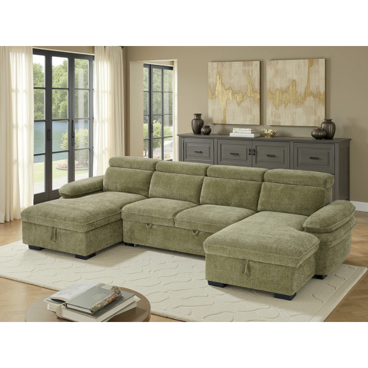Hudson Green U Shape Sofa Bed – Large Corner Sofa with Storage, Adjustable Arms & Headrests