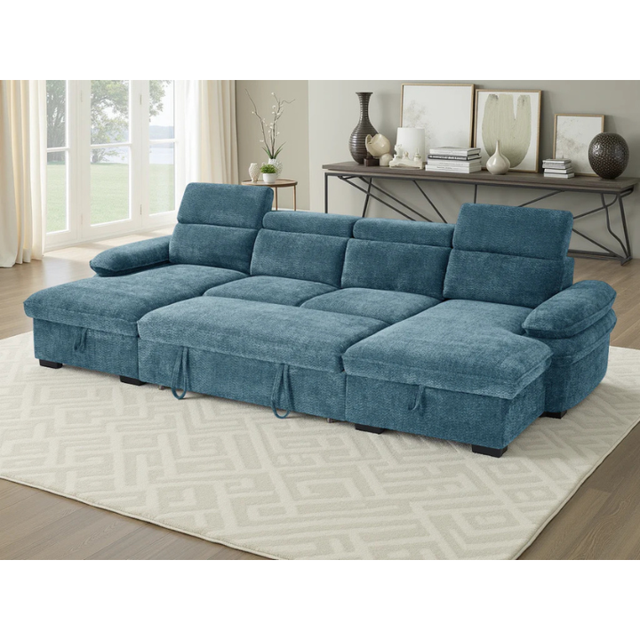 Hudson Blue U Shape Sofa Bed – Large Corner Sofa with Storage, Adjustable Arms & Headrests