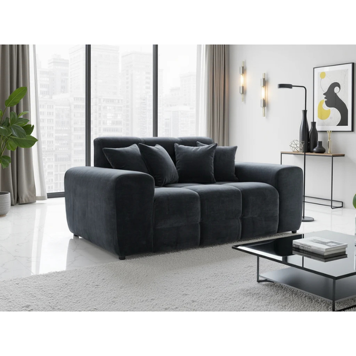 Jacob Black Sofa 2 Seater – Fabric Couch with Deep Seat & Modern Design