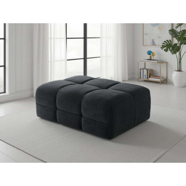Jacob Black Footstool – Fabric Ottoman with Deep Cushion & Modern Design