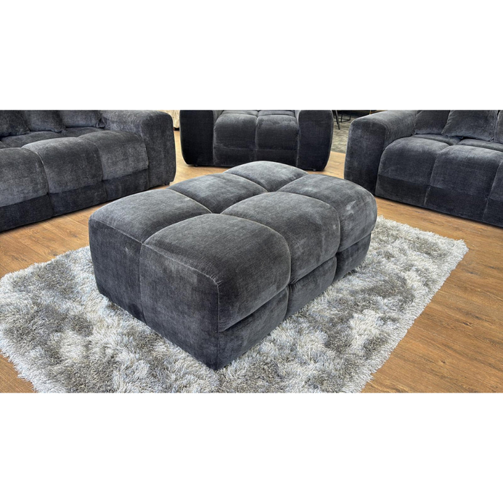 Jacob Black Footstool – Fabric Ottoman with Deep Cushion & Modern Design