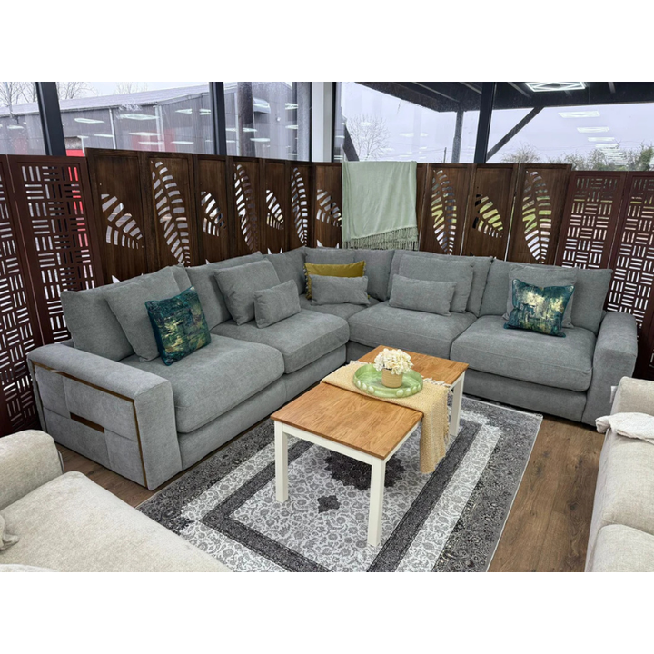 Jupiter Grey Large Corner Sofa – Fabric U Shape Sofa with Deep Seating & Scatter Cushions