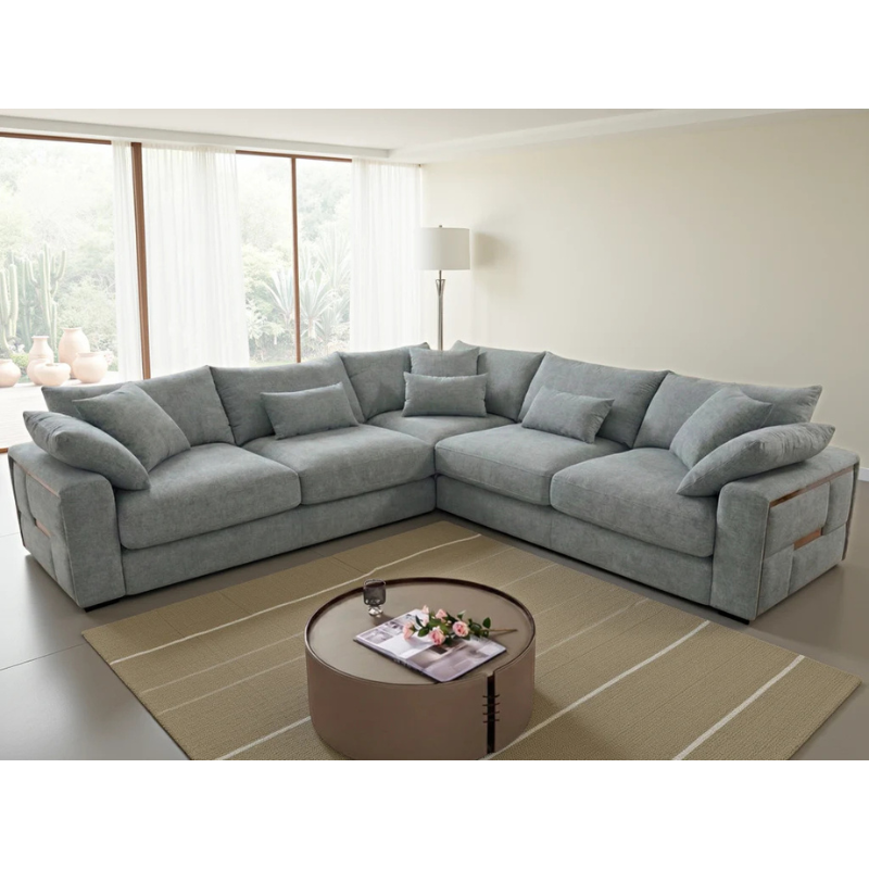 Jupiter Grey Large Corner Sofa – Fabric U Shape Sofa with Deep Seating & Scatter Cushions