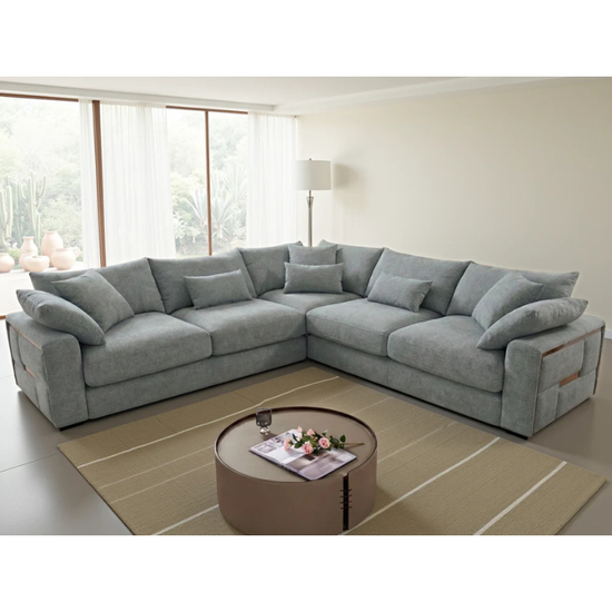 Jupiter Grey Large Corner Sofa – Fabric U Shape Sofa with Deep Seating & Scatter Cushions