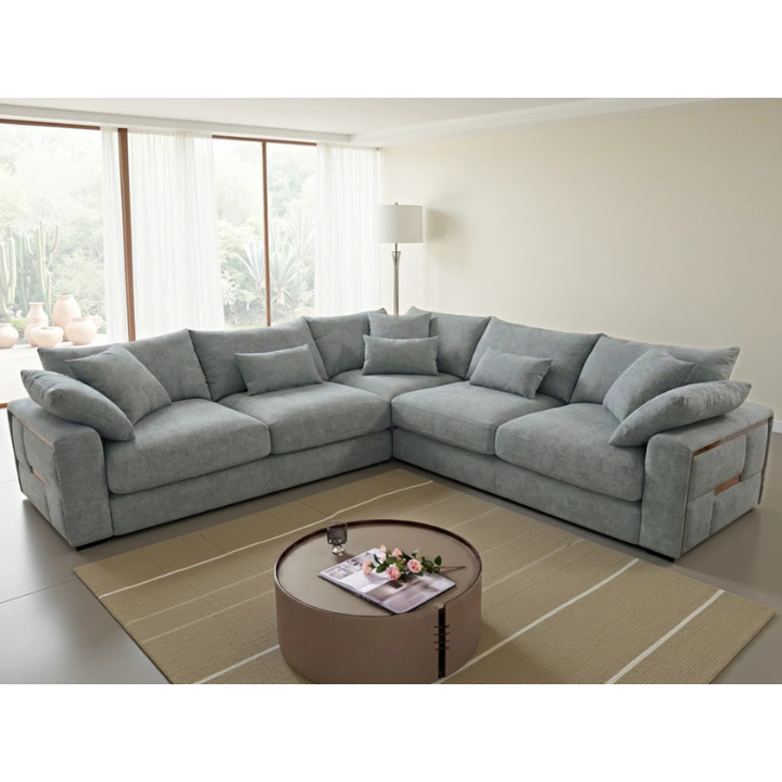 Jupiter Grey Large Corner Sofa – Fabric U Shape Sofa with Deep Seating & Scatter Cushions