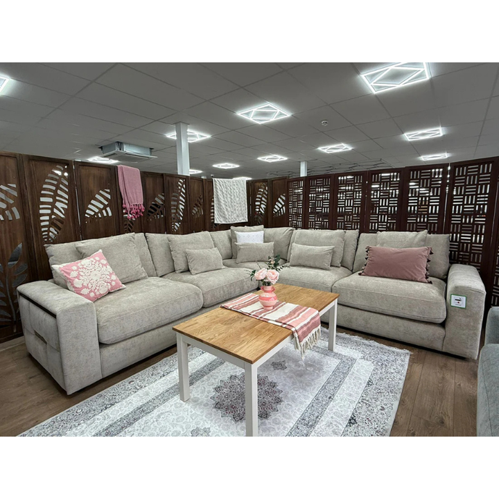 Jupiter Beige Large Corner Sofa – Fabric U Shape Sofa with Deep Seating & Scatter Cushions