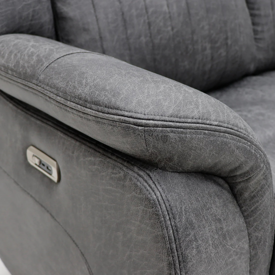 Leon Grey Electric Recliner Armchair – Fabric Reclining Chair with USB, Cup Holders & Drop Down Table