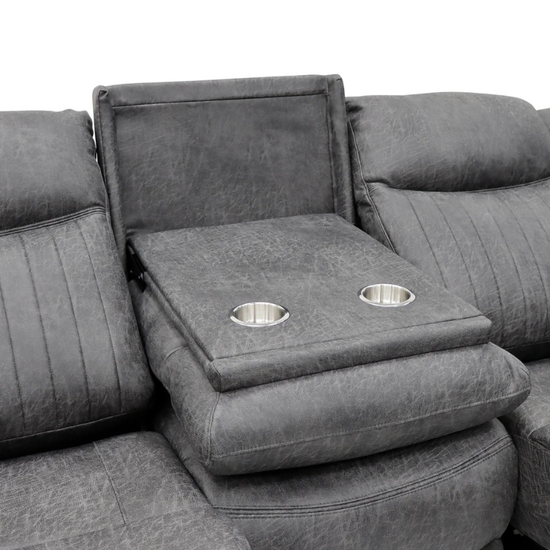 Leon Grey Electric Recliner Sofa 3 Seater – Fabric Reclining Sofa with USB, Cup Holders & Drop Down Table
