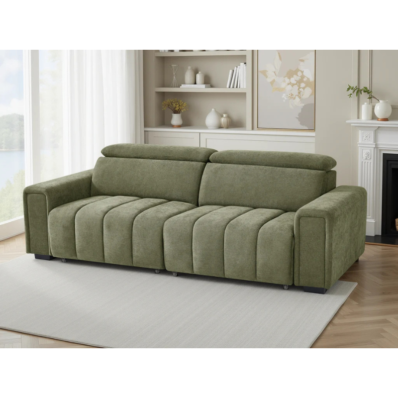 Molly Green Electric Sofa Bed 3 Seater – Fabric Recliner Sofa with Power Sliding Seats & Adjustable Headrests