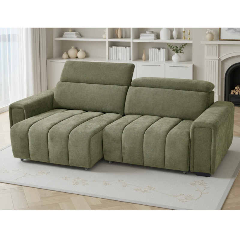 Molly Green Electric Sofa Bed 3 Seater – Fabric Recliner Sofa with Power Sliding Seats & Adjustable Headrests
