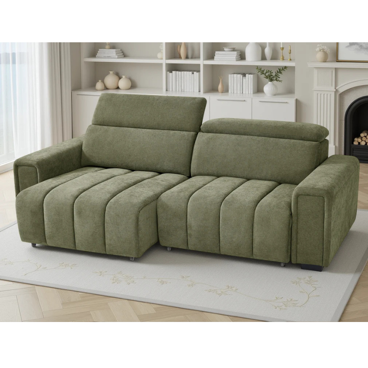 Molly Green Electric Sofa Bed 3 Seater – Fabric Recliner Sofa with Power Sliding Seats & Adjustable Headrests