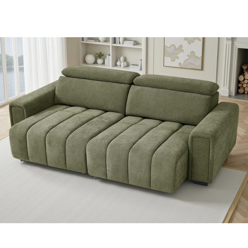 Molly Green Electric Sofa Bed 3 Seater – Fabric Recliner Sofa with Power Sliding Seats & Adjustable Headrests