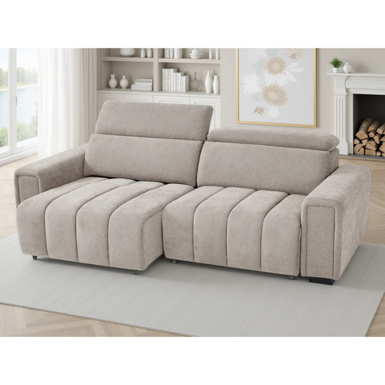 Molly Beige Electric Sofa Bed 3 Seater – Fabric Recliner Sofa with Power Sliding Seats & Adjustable Headrests