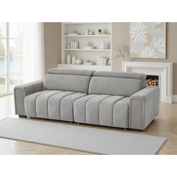 Molly Grey Electric Sofa Bed 3 Seater – Fabric Recliner Sofa with Power Sliding Seats & Adjustable Headrests