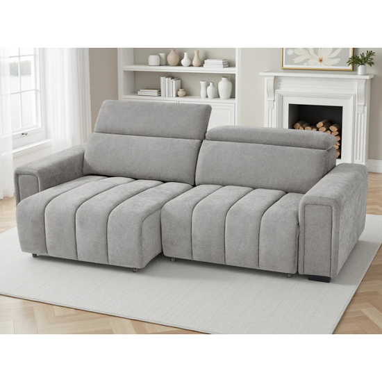 Molly Grey Electric Sofa Bed 3 Seater – Fabric Recliner Sofa with Power Sliding Seats & Adjustable Headrests