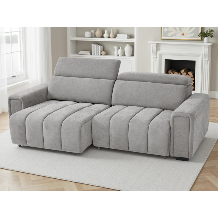 Molly Grey Electric Sofa Bed 3 Seater – Fabric Recliner Sofa with Power Sliding Seats & Adjustable Headrests