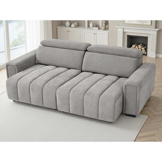 Molly Grey Electric Sofa Bed 3 Seater – Fabric Recliner Sofa with Power Sliding Seats & Adjustable Headrests