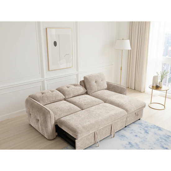 Moscow Beige Corner Sofa Bed – Universal Fabric Sofa with Storage & Pull Out Bed