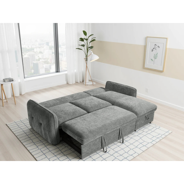 Moscow Grey Corner Sofa Bed – Universal Fabric Sofa with Storage & Pull Out Bed