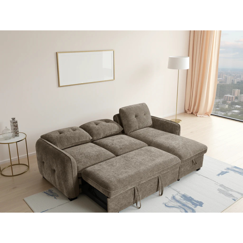 Moscow Brown Corner Sofa Bed – Universal Fabric Sofa with Storage & Pull Out Bed