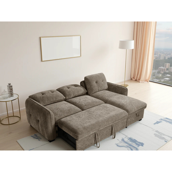 Moscow Brown Corner Sofa Bed – Universal Fabric Sofa with Storage & Pull Out Bed