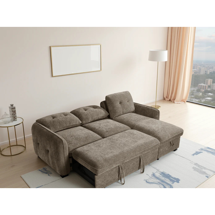Moscow Brown Corner Sofa Bed – Universal Fabric Sofa with Storage & Pull Out Bed