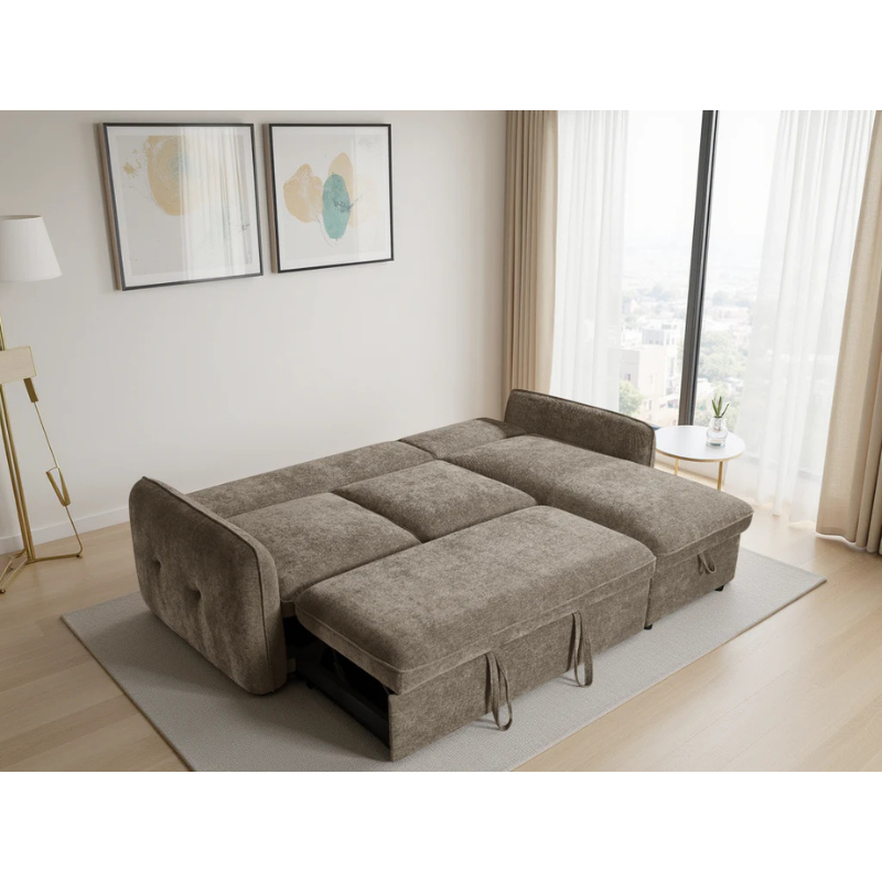Moscow Brown Corner Sofa Bed – Universal Fabric Sofa with Storage & Pull Out Bed