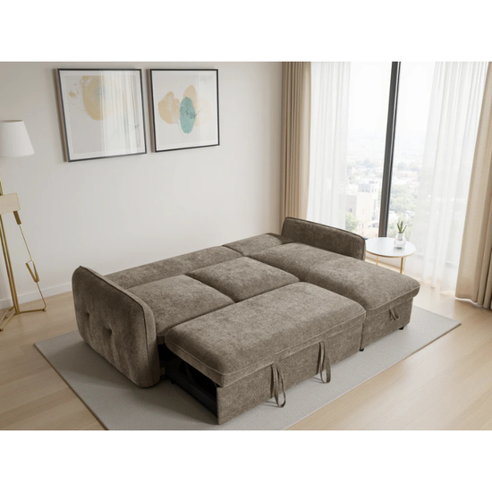 Moscow Brown Corner Sofa Bed – Universal Fabric Sofa with Storage & Pull Out Bed