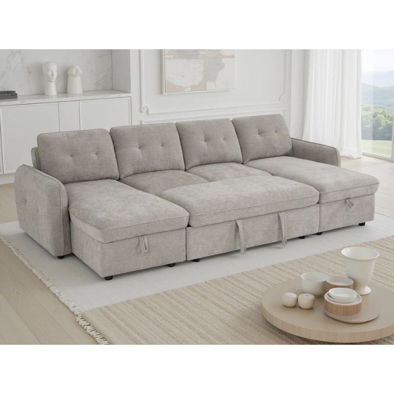 Moscow Beige U Shape Sofa Bed – Large Corner Sofa with Storage & Pull Out Bed