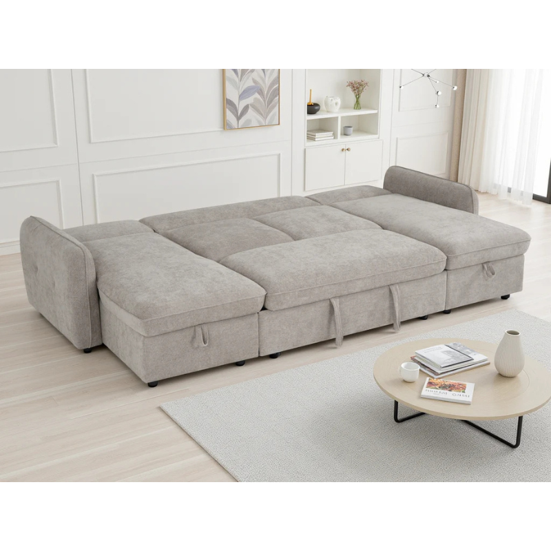 Moscow Beige U Shape Sofa Bed – Large Corner Sofa with Storage & Pull Out Bed