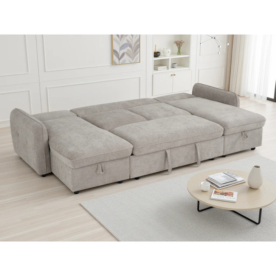 Moscow Beige U Shape Sofa Bed – Large Corner Sofa with Storage & Pull Out Bed