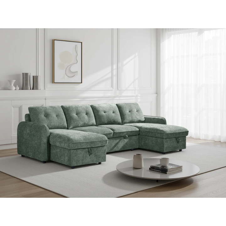 Moscow Beige U Shape Sofa Bed – Large Corner Sofa with Storage & Pull Out Bed