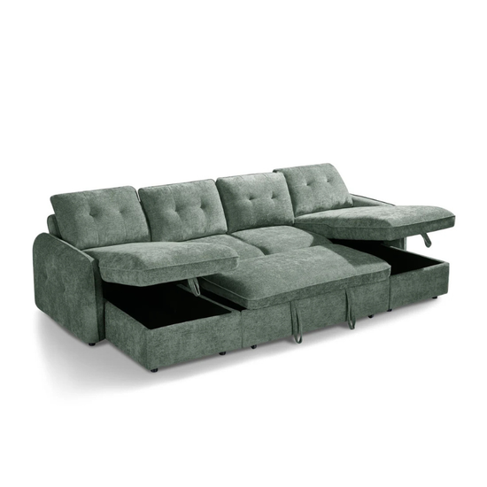 Moscow Beige U Shape Sofa Bed – Large Corner Sofa with Storage & Pull Out Bed
