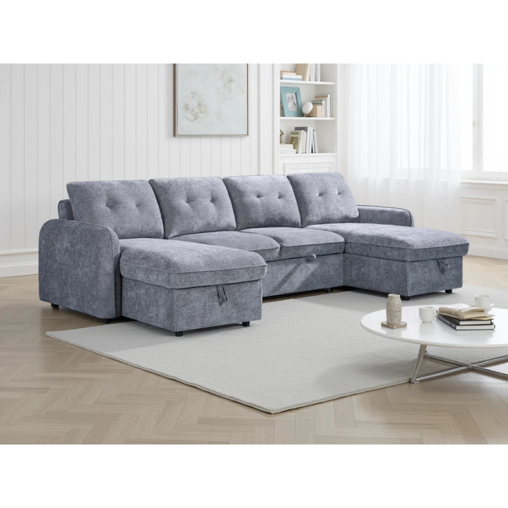 Moscow Grey U Shape Sofa Bed – Large Corner Sofa with Storage & Pull Out Bed