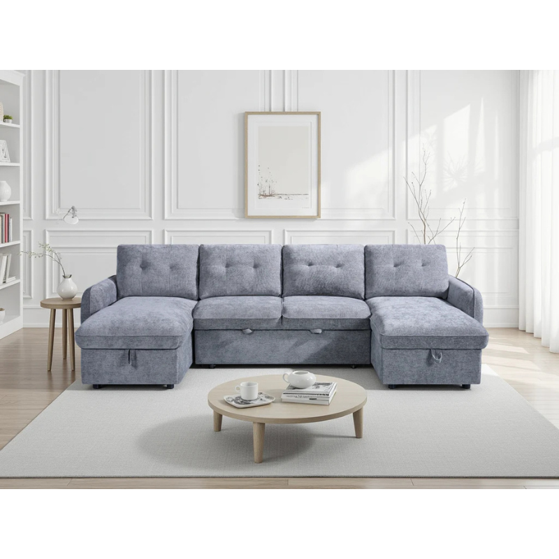 Moscow Grey U Shape Sofa Bed – Large Corner Sofa with Storage & Pull Out Bed