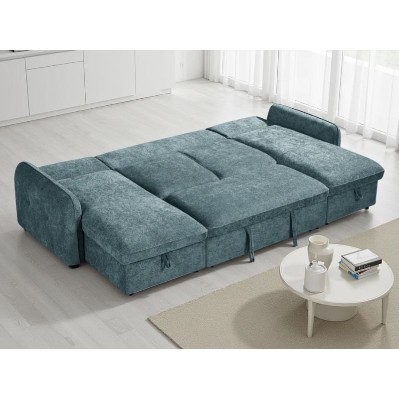Moscow Blue U Shape Sofa Bed – Large Corner Sofa with Storage & Pull Out Bed