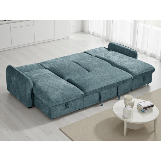 Moscow Blue U Shape Sofa Bed – Large Corner Sofa with Storage & Pull Out Bed
