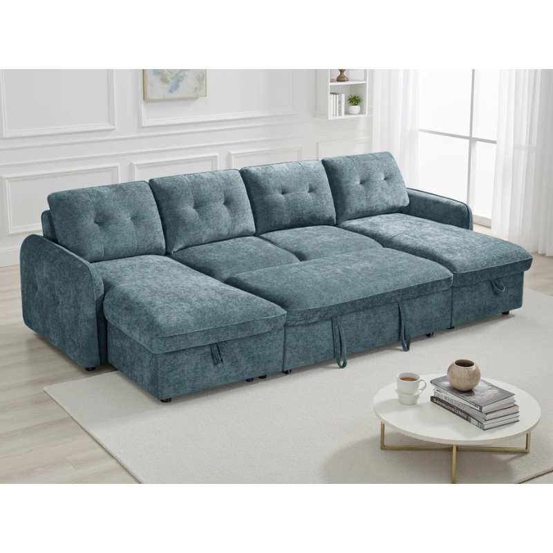 Moscow Blue U Shape Sofa Bed – Large Corner Sofa with Storage & Pull Out Bed