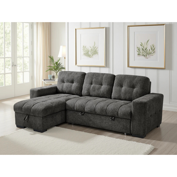 Palermo Grey Corner Sofa Bed – Universal Fabric Sofa with Pull Out Bed & Storage