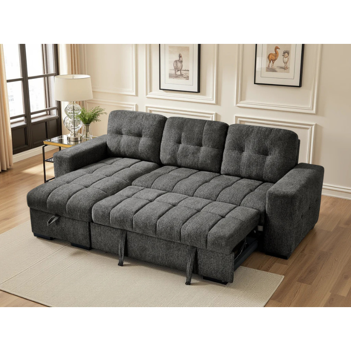 Palermo Grey Corner Sofa Bed – Universal Fabric Sofa with Pull Out Bed & Storage